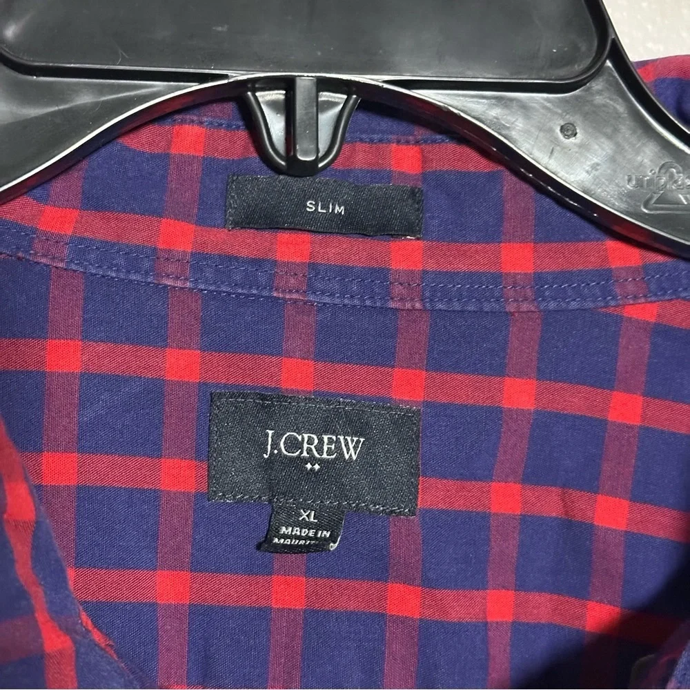 J. Crew Men Slim Fit‎ Button Down Navy/Red Plaid Casual Shirt size XL